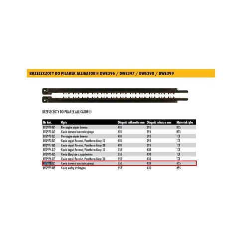 Dewalt Brzeszczot Do Aligatora, Do Drewna Hss 430Mm Komplet, Do Dwe396, Dwe397, Dwe 398 ,Dwe399 Dt2978-Qz