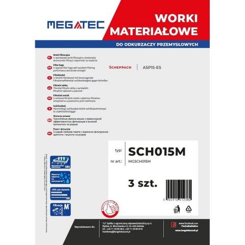 Worki materiałowe Megatec do Scheppach 15L kpl 3 szt NOWOŚĆ MGSCH015M