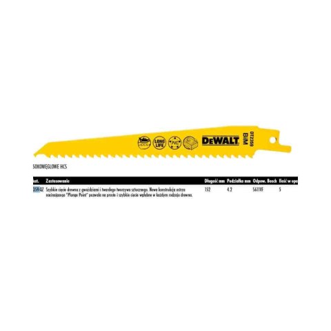 Dewalt Brzeszczot Do Piły Szablastej 152X4,2Mm S611Vf Drewno Z Gwoździami, Pcv /5Szt. Dt2359-Qz