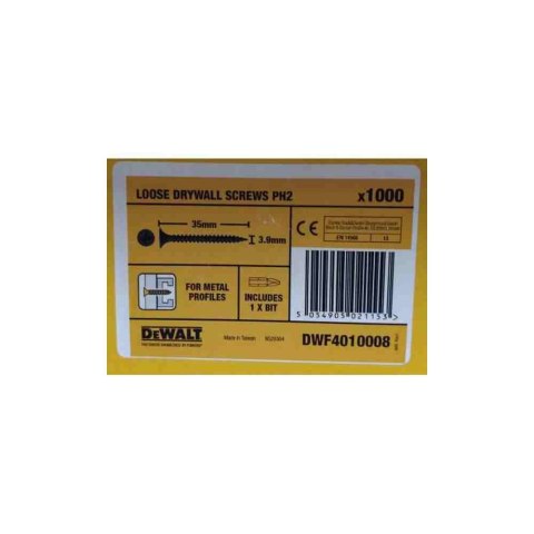 Dewalt Wkręty Drywall 3,9X35Mm +Bit /1000Szt Dwf4010008 Dewalt Wkręty Drywall 3,9X35Mm +Bit /1000Szt Dwf4010008